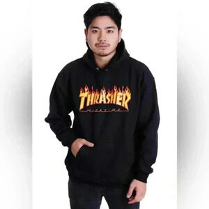 Thrasher Magazine Flame Logo Hoodie - Black - Size Small